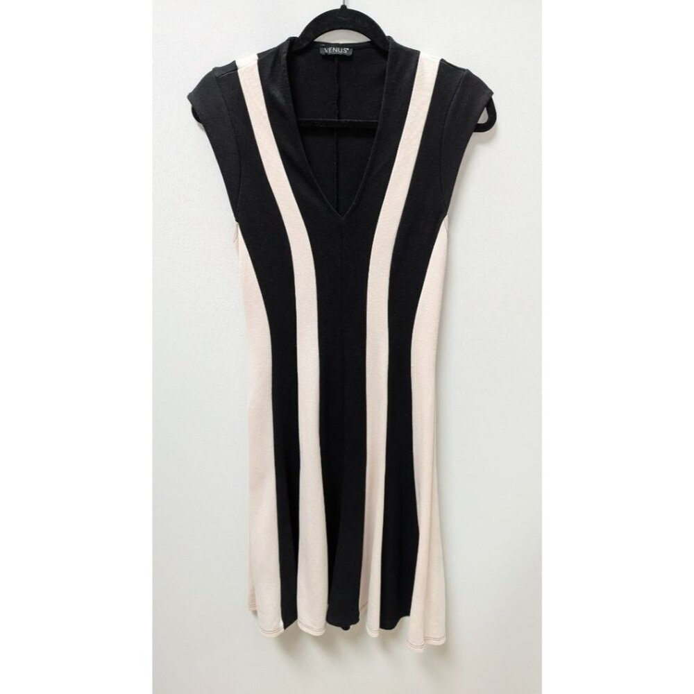 Venus Black/Pink Striped Panel Flared Dress